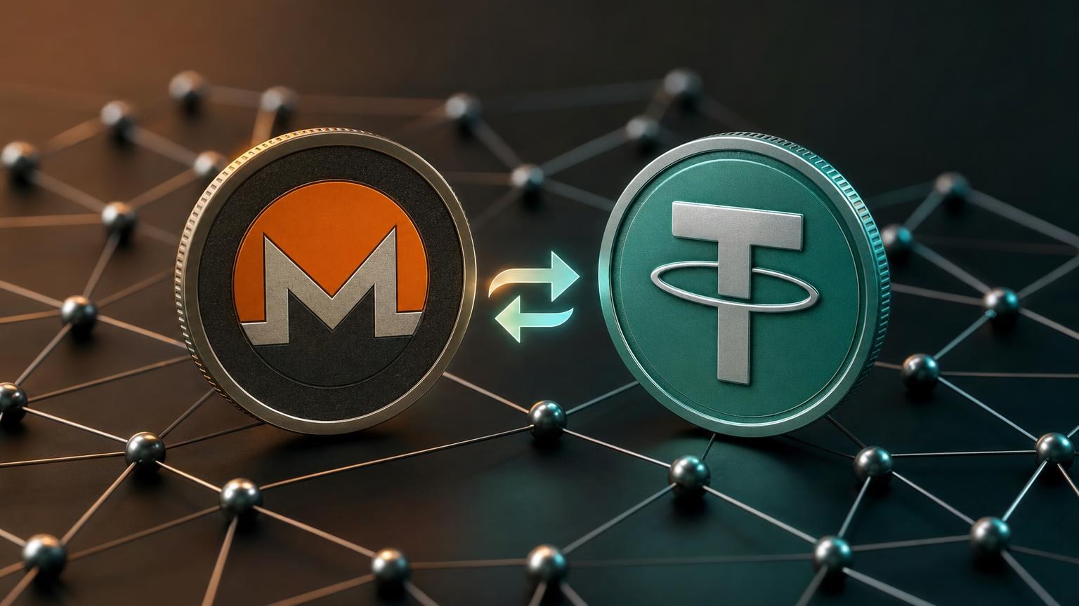 Widok formularza wymiany XMR na USDT z polami adresu, sieci, kwoty i statusem transakcji sprawdzanymi przed wysłaniem środków